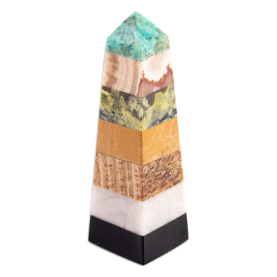 Multi-gemstone obelisk, 'Colorful Energy' - Natural Multi-Gemstone Obelisk Sculpture Handmade in Peru