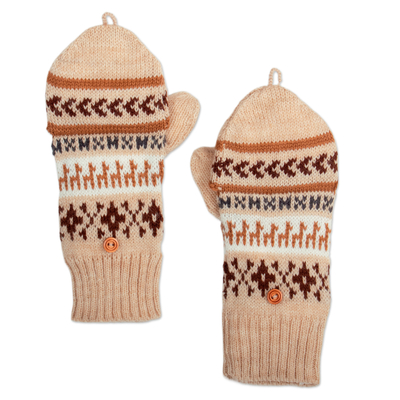 Alpaca blend convertible gloves, 'Chocolate Mountains' - Chocolate and Ecru Acrylic and Alpaca Convertible Gloves
