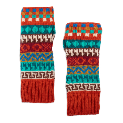 Alpaca blend fingerless mitts, 'Dreamy Andes' - Hand-Knit Patterned Alpaca and Acrylic Fingerless Mitts
