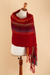 Alpaca blend shawl, 'Andean Cantuta' - Handwoven Alpaca Blend Shawl in Red with Stripes and Fringes