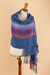 Alpaca blend shawl, 'Mountain Sky' - Handwoven Striped Fringed Alpaca Blend Shawl in Periwinkle