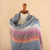 Alpaca blend shawl, 'Clouds on the Horizon' - Handwoven Striped Fringed Alpaca Blend Shawl in Azure