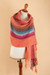 Alpaca blend shawl, 'Amazonian Flowers' - Handwoven Striped Fringed Alpaca Blend Shawl in Salmon