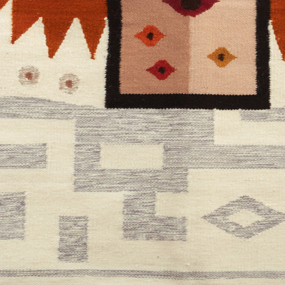 Tapiz de mezcla de lana - Tapiz inspirador de mezcla de lana con temática de chakana tejido a mano
