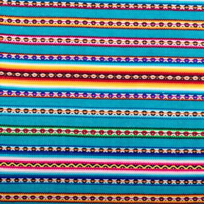 Manta de mezcla de alpaca - Manta a rayas tejida a mano en turquesa de Perú
