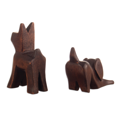 Wood figurines, 'Faithful Friends' (set of 2) - Set of 2 Handmade Minimalist Dog-Themed Cedarwood Figurines