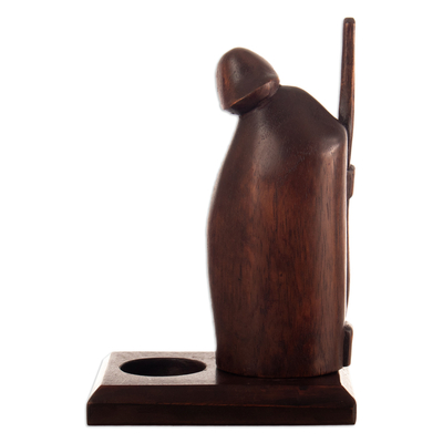 Teelichthalter aus Holz - Handgeschnitzter Teelichthalter aus Holz mit Motiv der Heiligen Familie