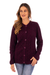 100% alpaca sweater, 'Bordeaux Bonds' - Knit Soft 100% Alpaca Button-Up Sweater in Bordeaux Hues