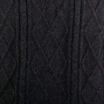 Men's 100% alpaca sweater, 'Dark Space' - Men's Cable Knit Patterned Black 100% Alpaca Sweater
