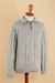 Suéter de hombre 100% alpaca - Suéter De Hombre De Punto De Cable Estampado Blanco Roto 100% Alpaca