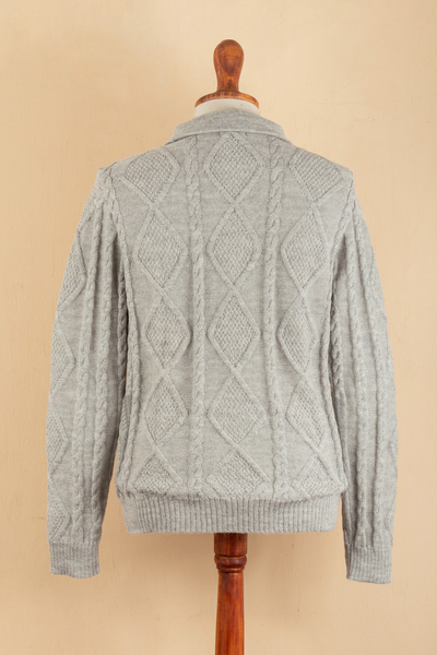 Men's 100% alpaca sweater, 'Cloudy Space' - Men's Cable Knit Patterned Off-White 100% Alpaca Sweater