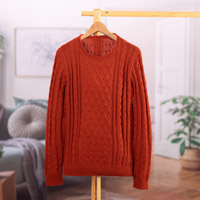 100% alpaca pullover sweater, 'Rusty Honeycomb' - Soft Honeycomb-Patterned Rust 100% Alpaca Pullover Sweater