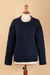 100% alpaca sweater, 'Blue Florentine' - Cable Knit and Geometric Patterned Blue 100% Alpaca Sweater