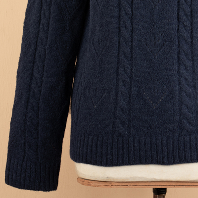 Jersey 100% alpaca - Sweater Tejido De Cable Y Estampado Geométrico Azul 100% Alpaca