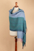 100% baby alpaca shawl, 'Andean Rivers' - Handloomed Soft Cerulean and Purple 100% Baby Alpaca Shawl (image 2b) thumbail