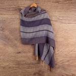 100% baby alpaca shawl, 'Andean Nights' - Handloomed Soft Indigo and Sepia 100% Baby Alpaca Shawl