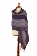 100% baby alpaca shawl, 'Andean Nights' - Handloomed Soft Indigo and Sepia 100% Baby Alpaca Shawl