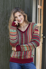 Baby alpaca blend pullover sweater, 'Earthy Threads in Red' - Knit Baby Alpaca Blend Pullover Sweater with Red Hem & Cuffs