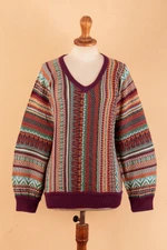 Baby alpaca blend pullover sweater, 'Earthy Threads in Red' - Knit Baby Alpaca Blend Pullover Sweater with Red Hem & Cuffs