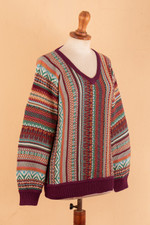 Baby alpaca blend pullover sweater, 'Earthy Threads in Red' - Knit Baby Alpaca Blend Pullover Sweater with Red Hem & Cuffs