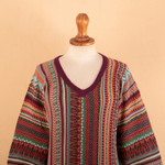 Baby alpaca blend pullover sweater, 'Earthy Threads in Red' - Knit Baby Alpaca Blend Pullover Sweater with Red Hem & Cuffs