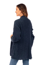 100% baby alpaca cardigan, 'Midnight Routes' - Soft Midnight and Turquoise 100% Baby Alpaca Cardigan