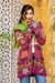 Alpaca blend cardigan, 'Burgundy Andean Mosaics' - Alpaca Blend Knit Long-Sleeved Floral Cardigan in Burgundy (image 2c) thumbail