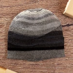 100% alpaca hat, 'Monochromatic Shades' - Knit 100% Alpaca Hat in Grey Silver and Black Hues from Peru