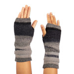 100% alpaca fingerless mittens, 'Monochromatic Shades' - 100% Alpaca Grey and Black Knit Fingerless Mittens from Peru