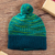 Alpaca blend hat, 'Pretty in Blue' - Blue Teal Green Patterned Knit Alpaca Blend Hat with Pompom (image 2) thumbail