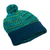 Mütze aus Alpaka-Mischung - Blaugrüne, gemusterte Strickmütze aus Alpaka-Mischung mit Bommel
