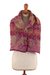 Alpaca blend scarf, 'Burgundy Andean Mosaics' - Knit Alpaca Blend Scarf in Burgundy Pink Green & Yellow Hues thumbail