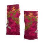 Alpaca blend fingerless mittens, 'Burgundy Andean Mosaics' - Alpaca Blend Knit Fingerless Mittens in Burgundy and Green