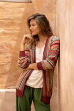 Baby alpaca blend cardigan, 'Zig-Zag Threads in Red' - Baby Alpaca Blend Cardigan with Geometric Patterns from Peru