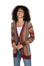 Baby alpaca blend cardigan, 'Zig-Zag Threads in Red' - Baby Alpaca Blend Cardigan with Geometric Patterns from Peru