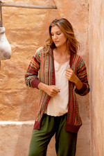 Baby alpaca blend cardigan, 'Zig-Zag Threads in Red' - Baby Alpaca Blend Cardigan with Geometric Patterns from Peru