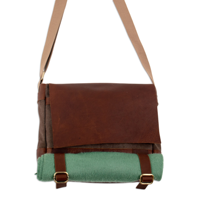 Leather and cotton messenger bag, 'Land Explorer' - Brown Leather & Cotton Messenger Bag with Adjustable Straps