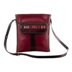 Leather and wool sling bag, 'Route to Adventure' - Burgundy Leather Sling Bag with Hand Loomed Wool Accent
