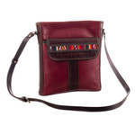 Leather and wool sling bag, 'Route to Adventure' - Burgundy Leather Sling Bag with Hand Loomed Wool Accent