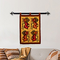 Wool tapestry, 'The Flying Man' - Cultural Inca-Themed Warm-Toned Wool Tapestry from Peru
