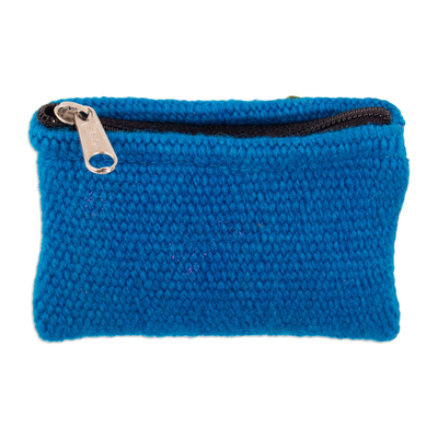 Monedero de lana - Monedero de lana azul con temática de hojas hecho a mano de Perú
