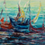 'Veleros en Alta Mar' - Pintura de paisaje marino al óleo azul expresionista firmada enmarcada