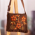 Handgewebte Umhängetasche - Mit Blumen und Blättern bestickte Umhängetasche in Orange und Braun