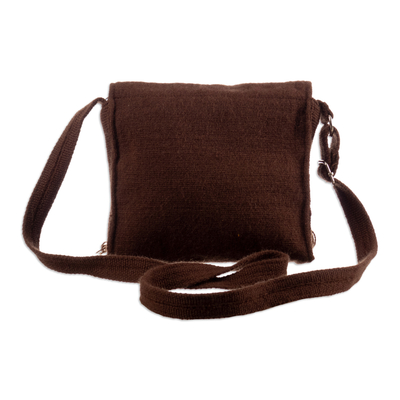 Handloomed sling bag, 'Sunrise in Arcadia' - Floral and Leafy Embroidered Orange and Brown Sling Bag
