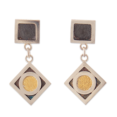 Gold-accented dangle earrings, 'The Angular Temple' - 22k Gold-Accented Diamond-Shaped Dangle Earrings from Peru