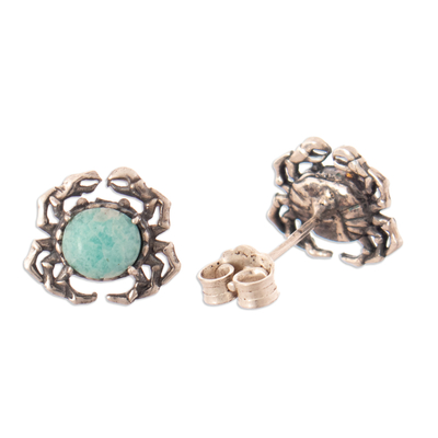 Amazonite button earrings, 'Crab Totem' - Polished Crab-Shaped Natural Amazonite Button Earrings