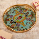 Reverse-painted glass tray, 'Baroque Reef' - Handcrafted Baroque Leafy Reverse-Painted Glass Tray