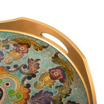 Reverse-painted glass tray, 'Baroque Reef' - Handcrafted Baroque Leafy Reverse-Painted Glass Tray