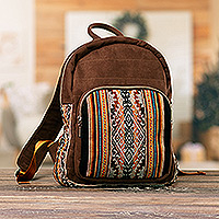 Cotton and wool backpack, 'The Redwood Empire' - Inca-Inspired Redwood and Black Cotton and Wool Backpack