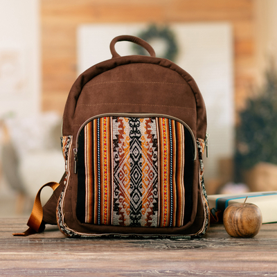 Cotton and wool backpack, 'The Redwood Empire' - Inca-Inspired Redwood and Black Cotton and Wool Backpack
